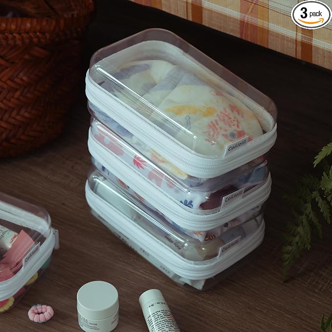 CoiiJoii Zippered Pouch Hard, Stackable Storage Bins, Portable Clear Bin Zipper by CoiiJoii