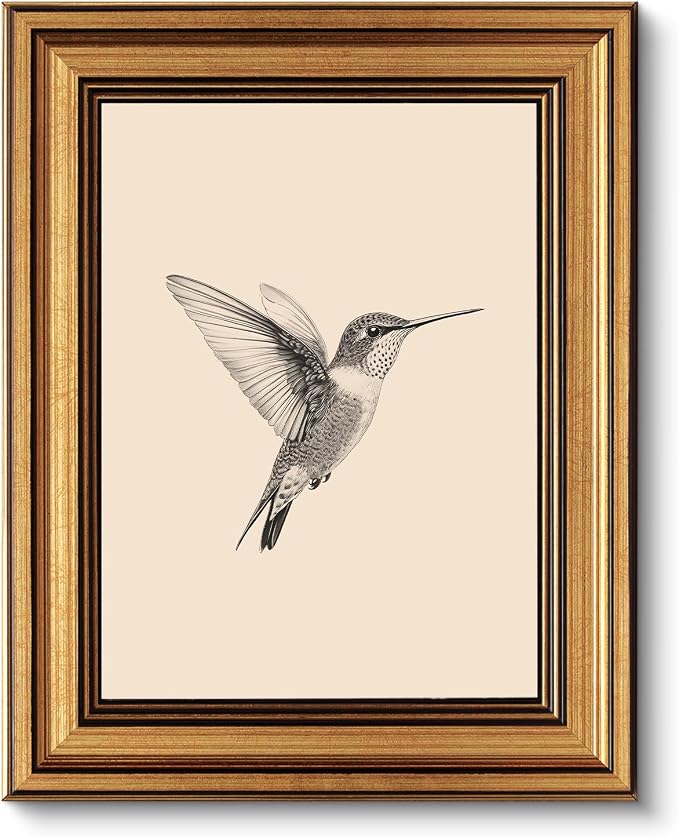 VIYYIEA Vintage Gold Framed Wall Art – Hummingbird Sketch, 8x10 IN | Cute yet by VIYYIEAART