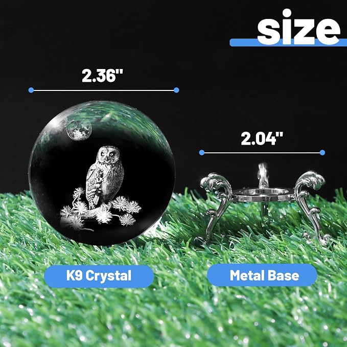 3D Owl Crystal Ball with Stand Lase Engraved Glass Sphere Paperweight Owl Decor - Image 2