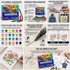24 Colors Fabric Markers Permanent – Waterproof Non-Bleeding Fabric Pen Set - Image 2