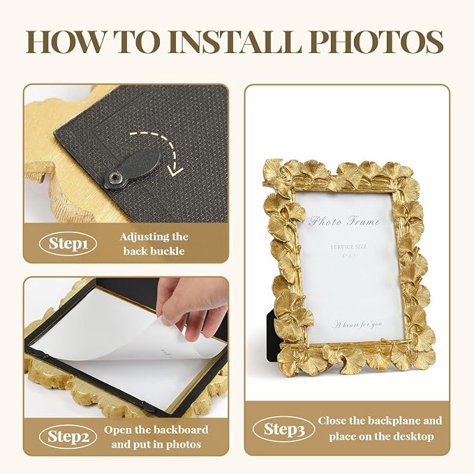 Cuspin 5x7 Picture Frame Gold Picture Frames, Ornate Vintage Ginkgo Leaf - Image 6