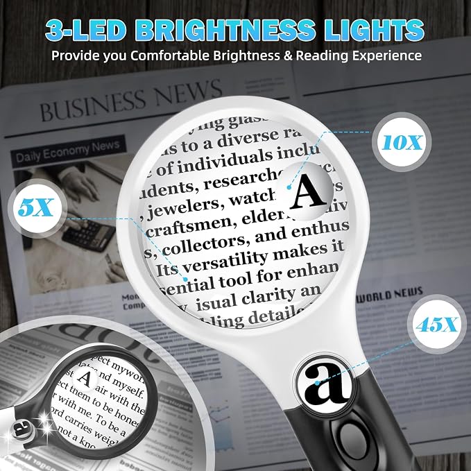 Compact Magnifying Glass with Lights, 3 LED Light Magnifying Glass - Image 4