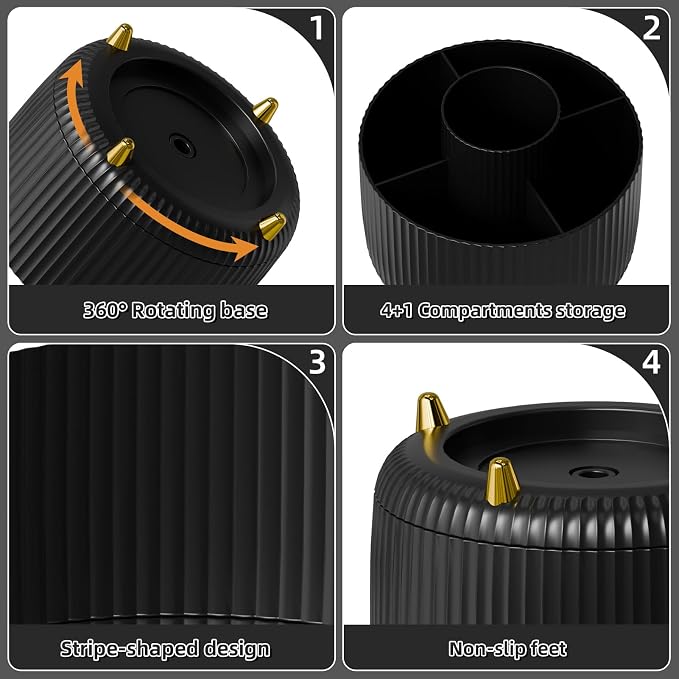 Marbrasse Desk Organizer, 360-Degree Rotating Pen Holder, Desk Organizers and - Image 4