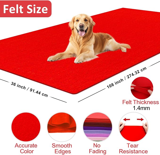 XSEINO Red Large Felt Fabric 108" X 36 ", 1.4 mm Thick Soft Felt Fabric Sheet - Image 2