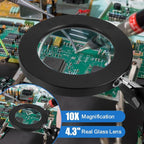 10X Magnifying Glass with Light and Clamp, Real Glass Lens, Adjustable Swing Arm - Image 3