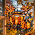 Pumpkin Spice & Maple Leaves Acrylic Suncatcher by Unknown