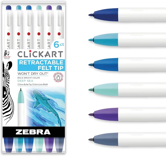 Zebra Pen CLiCKART Retractable Felt Tip Pen, 0.6mm Fine Point, Moisture by ZebraPen