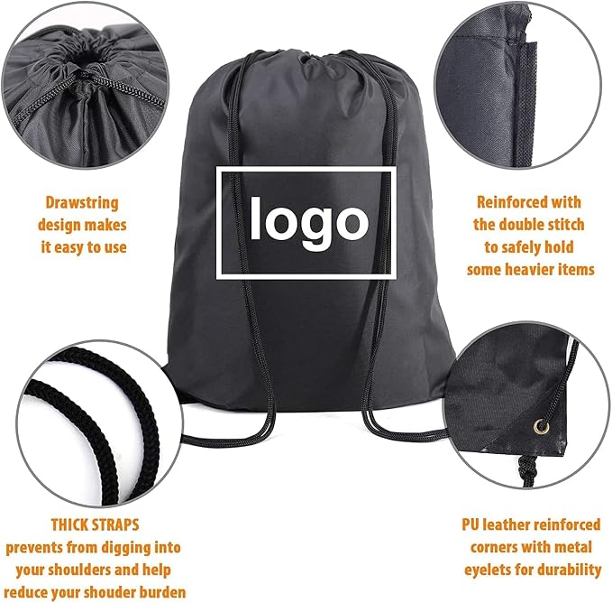 BeeGreen Black Drawstring Backpack Bags Bulk 2 Pack X-Large 22.4" L x 17.5" W - Image 3