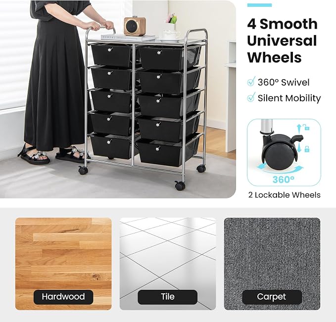 Giantex 10 Drawers Rolling Cart, Classroom Organizers, Storage Cart - Image 6