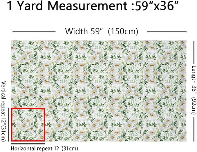 Boho Daisy Fabric by The Yard, Watercolor White Floral Soft Flannel Polyester - Image 2