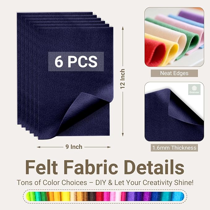Navy Blue Soft Felt Sheets for Crafts, 1.6mm Thick, Kids' Crafts, DIY Projects - Image 2