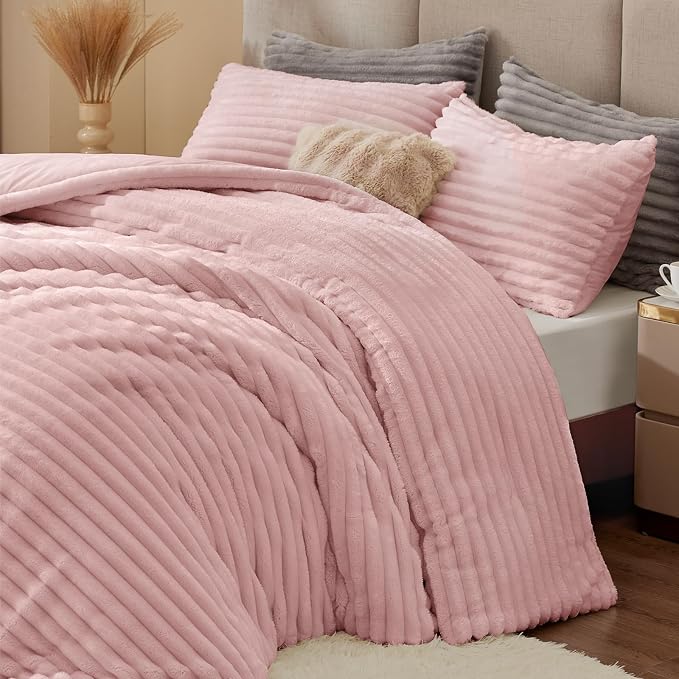BEDELITE Fleece Oversized Queen Comforter Set -Super Soft & Warm Fluffy Pink - Image 5
