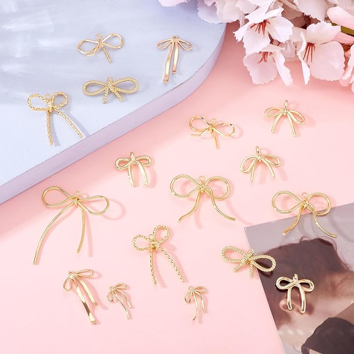 FASHEWELRY Alloy Bowknot Charms Links Golden Bow Tie Connector Charms Metal Bow - Image 3