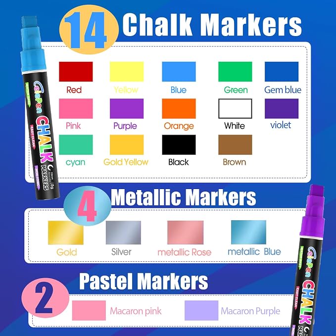 Window Chalk Markers for Cars Glass Washable, 20 Colors Jumbo Liquid Chalk - Image 4