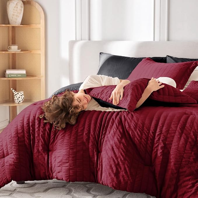 MUXHOMO 7 Pieces Full Comforter Set, Seersucker Bed in a Bag Full Size - Image 7