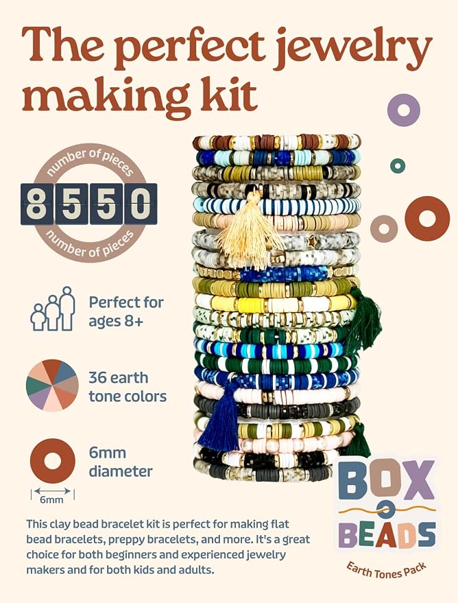 Box-O-Beads Earth Tones Bracelet Making Kit – 8, 550 Clay Beads Friendship - Image 2
