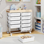 10 Drawers Rolling Cart with Wooden Tabletop, Utility Storage Cart with Wheels - Image 2