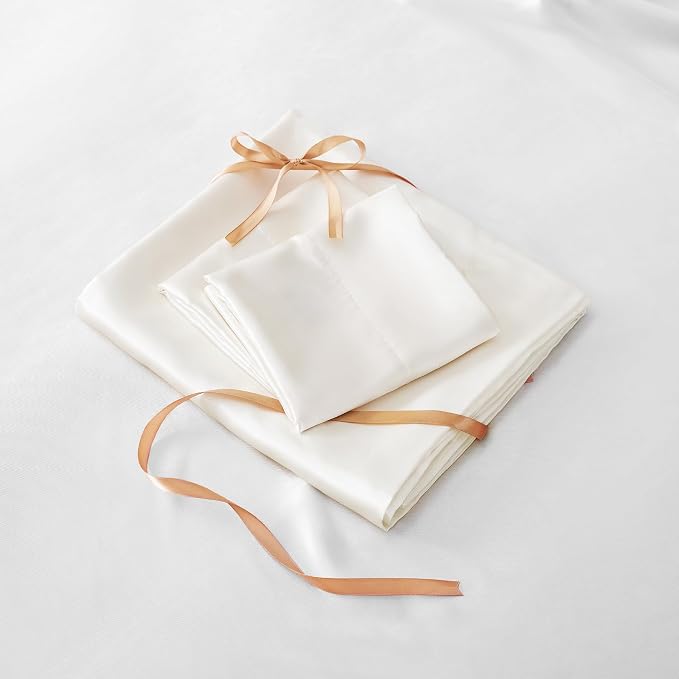 BEDELITE Satin Sheets Queen Size Bed Set, Luxury Soft Ivory White Silky Sheets - Image 7