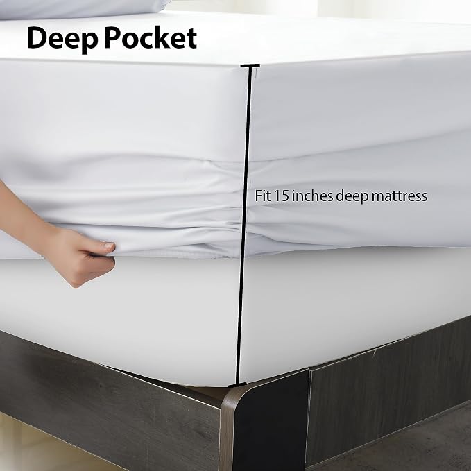 Twin XL Size Fitted Sheet Only White, 100% Egyptian Cotton 600 Thread Count - Image 6