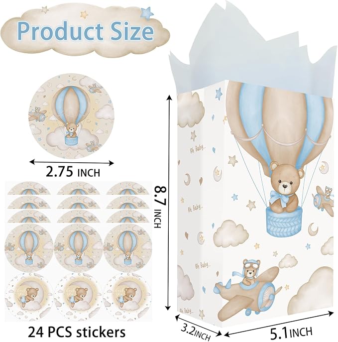 24 Pack Teddy Bear Baby Shower Bags, We Can Bearly Wait Baby Shower Bags - Image 3