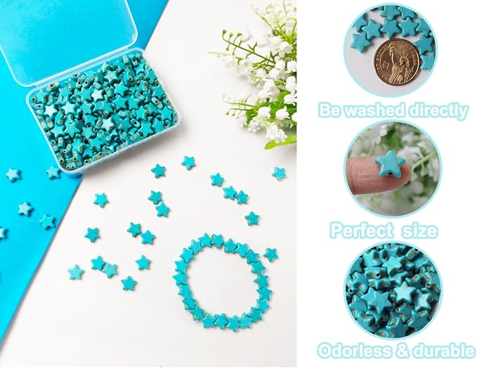 300pcs Turquoise Star Beads for Jewelry Making Natural Stone Lanyard Spacer - Image 3