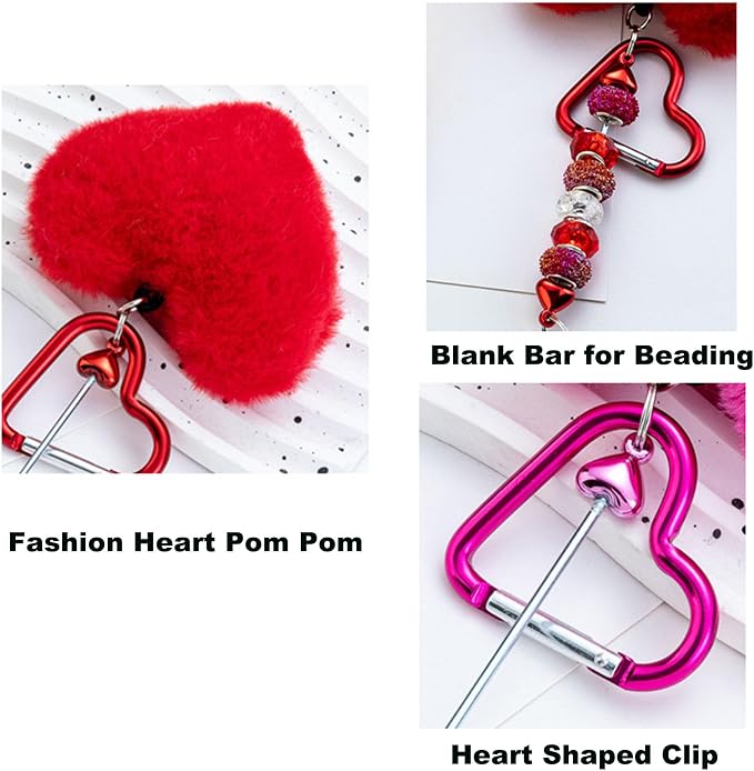 Beadable Heart Pom Pom Keychain Blank Bar - Image 6