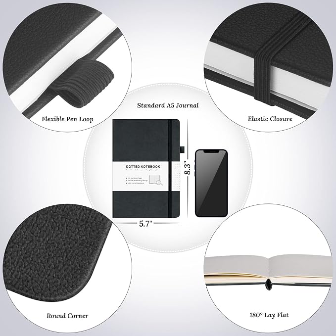 College Ruled Notebook, 5 Pack A5 Hardcover Leather Notebook - Image 5