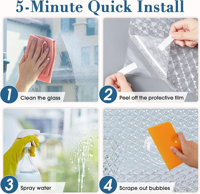Windimiley 3D Diamond Frosted Glass Window Privacy Film, Static Cling No-Glue - Image 8