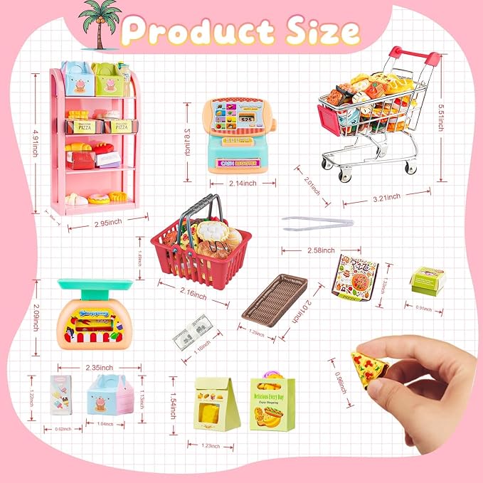 196Pcs Dollhouse Miniature Store Grocery Accessories Mini Shopping Cart Basket - Image 2