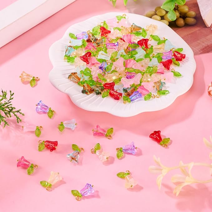 FASHEWELRY 80Pcs Glass Flower Charms Colorful Tulip - Image 7