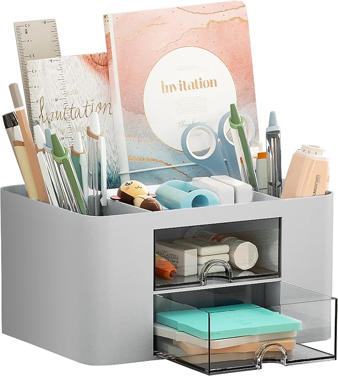 Marbrasse Pen Organizer with 2 Drawer, Desk Organizers and Accessories with 5 by Marbrasse