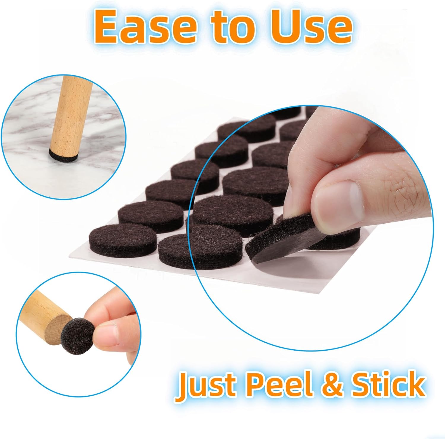 Furnigear Felt Pads Small 3/8" Felt Pads for Cabinet Doors Bumpers, Cabinet Cushion Dots Felt Cabinet Door Stops, Self Adhesive Thick Bumper Pads to Protect Surfaces -Anti Scratch 234 Pcs Round Brown