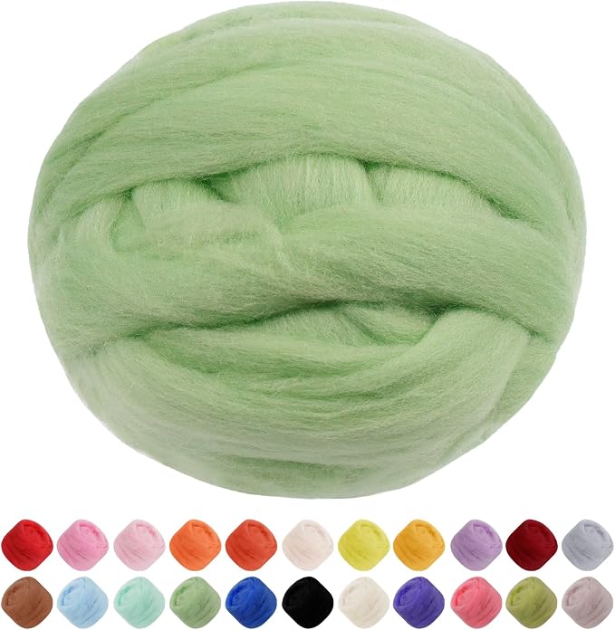 JeogYong Needle Felting Wool, 7.05oz Wool Roving Chunky Wool Yarn, Light Green by JeogYong