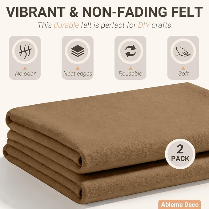 Felt Fabric Sheets 18" x 18" 1.6mm Soft Craft Felt, Light Brown | Soft Precut - Image 3