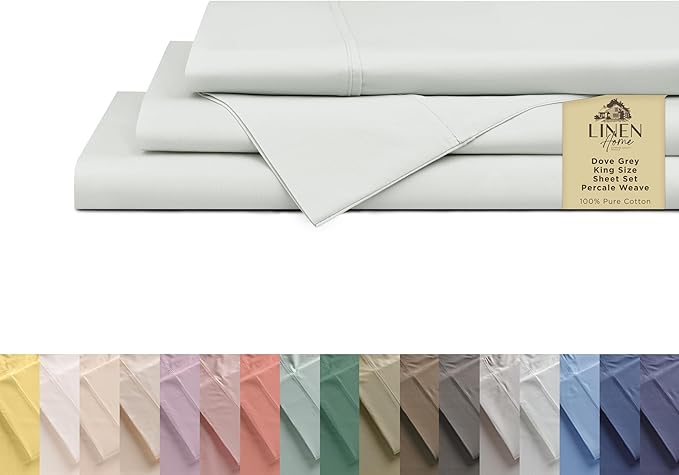 Linen Home 100% Cotton Percale Sheets King Size, Dove Grey, Deep Pocket by LINENHOME