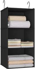 Hanging Closet Organizer - 3-Shelf, Easy Mount Foldable Wardrobe Storage Shelves for Clothes, Handbags, Shoes & Accessories - Washable Oxford Cloth Fabric, Black