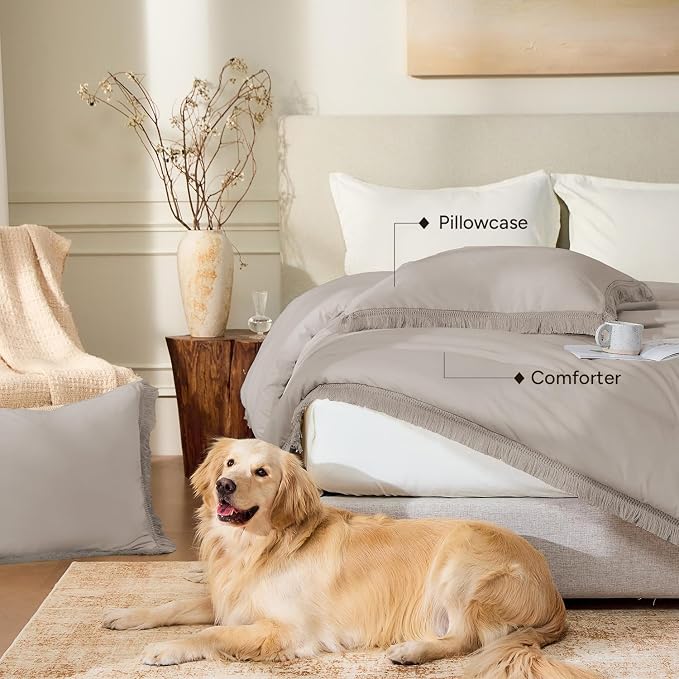 Andency Queen Comforter Set Heather Grey, 3 Pieces Boho Fall Tassel Lightweight - Image 6