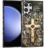 for Samsung Galaxy S24 Ultra Case, Christian Cross Stained Glass Pattern Glossy - Image 2