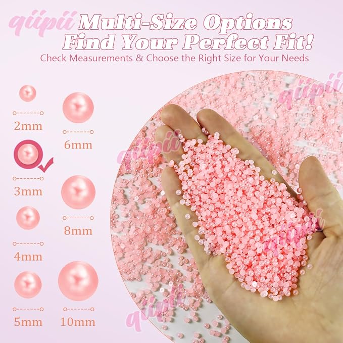 qiipii 7200PCS 3mm Small Tiny Dark Pink Half Round Pearls Bulk - Image 3