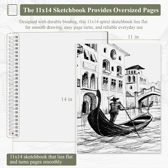 SuFly 11x14 Sketchbook, 100 Sheets Hardcover Sketch Book, 68lb/100gsm Artist - Image 2