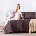 CozyLux Queen Comforter Set Cocoa Powder, 7 Pieces Bed in a Bag, All Season - Image 7