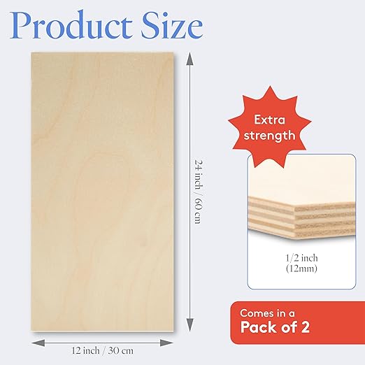 Baltic Birch Plywood 12 x 24 x 1/2 Inch - 12 mm Craft Wood - Image 2