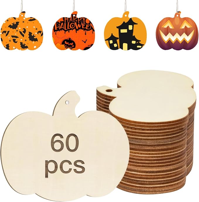 60 Pcs Pumpkin Wooden Cutouts Thanksgiving Unfinished Wood Crafts Pumpkin by Adboros