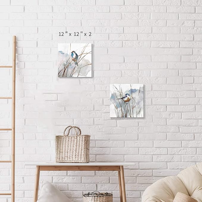Abstract Picture Bird Wall Art: Animal Birds on Reed Watercolor Artwork Prints - Image 2