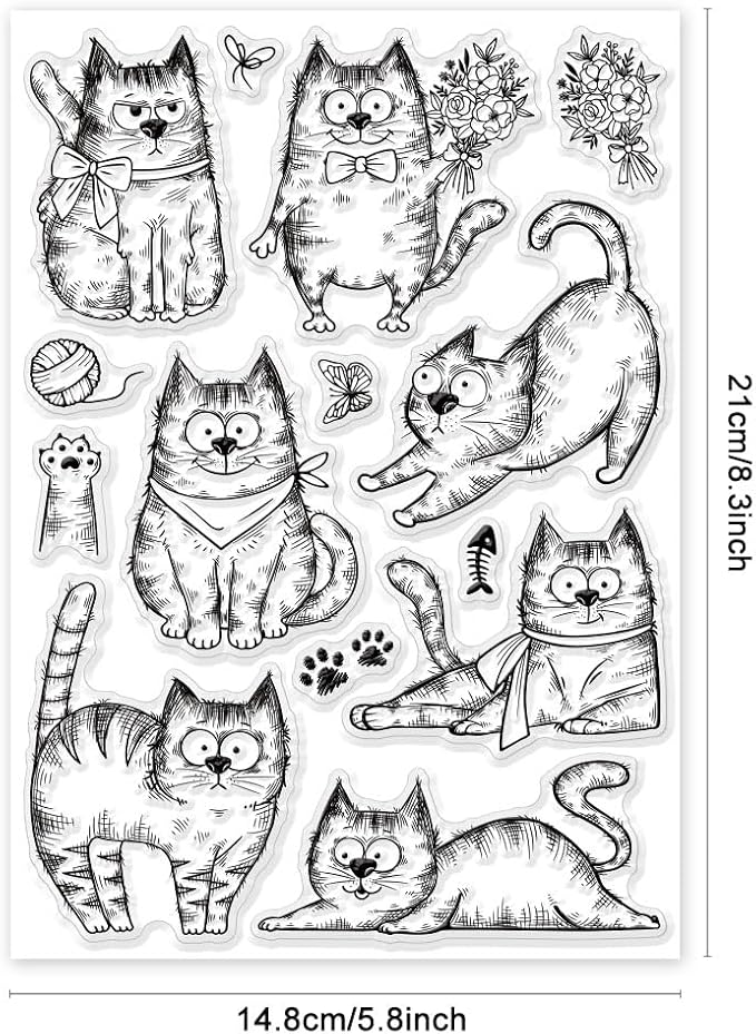 GLOBLELAND 8.3x5.8in Cartoon Flower Cat Clear Stamps - Image 6