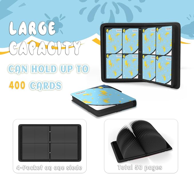 Trading Card Binder 4 Pocket, Card Binder 400 Pockels Card Book Holder Cards - Image 4