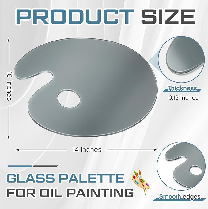 Nuanchu 10 x 14 Inch Handy Oval Neutral Grey Tempered Glass Palette - Image 3