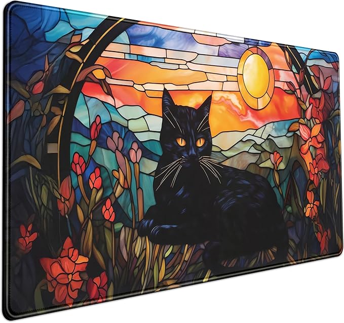 Mechanical Cattle Black Cat Desk Mat Vintage Sunset XXL Large Mouse Pad Laptop by Mechanical+Cattle