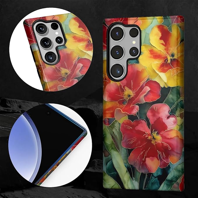 Case for Samsung Galaxy S23 Ultra Case, Vintage Floral Girly Design Hybrid Dual - Image 2