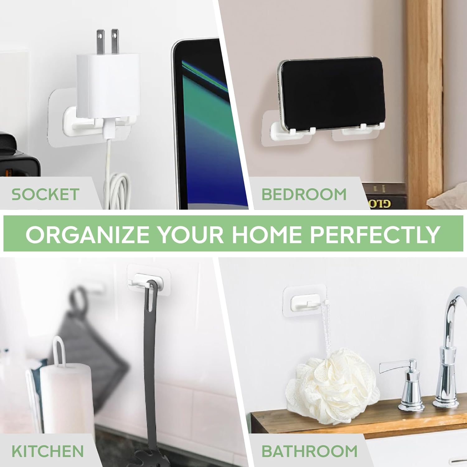 Hook LAB Self-Adhesive Shower Razor Holder, 2-Pack, Removable & Reusable Waterproof Hooks, for Towels, Bath Accessories, Kitchen & Bathroom Use - White